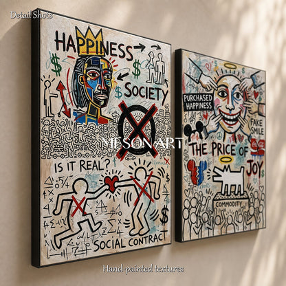 Bold Abstract Graffiti Art Print With Social Commentary For Modern Living Room Decor