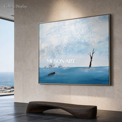 Blue And White Abstract Landscape Painting Rectangular Wall Art Modern Textured Original Artist By Mesonart