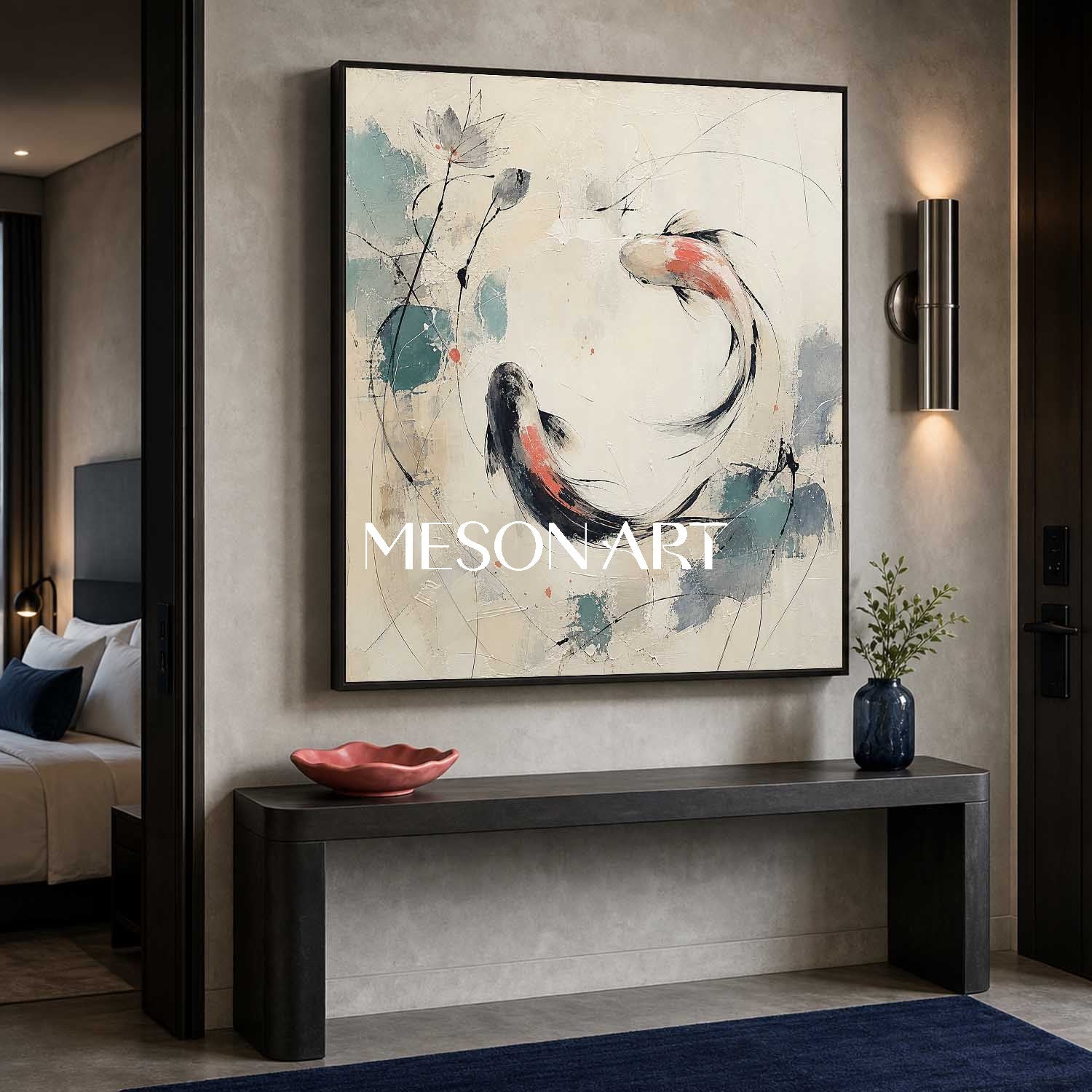 Minimalist Koi Fish Painting Abstract Canvas Wall Art For Modern Living Room Entryway Decor