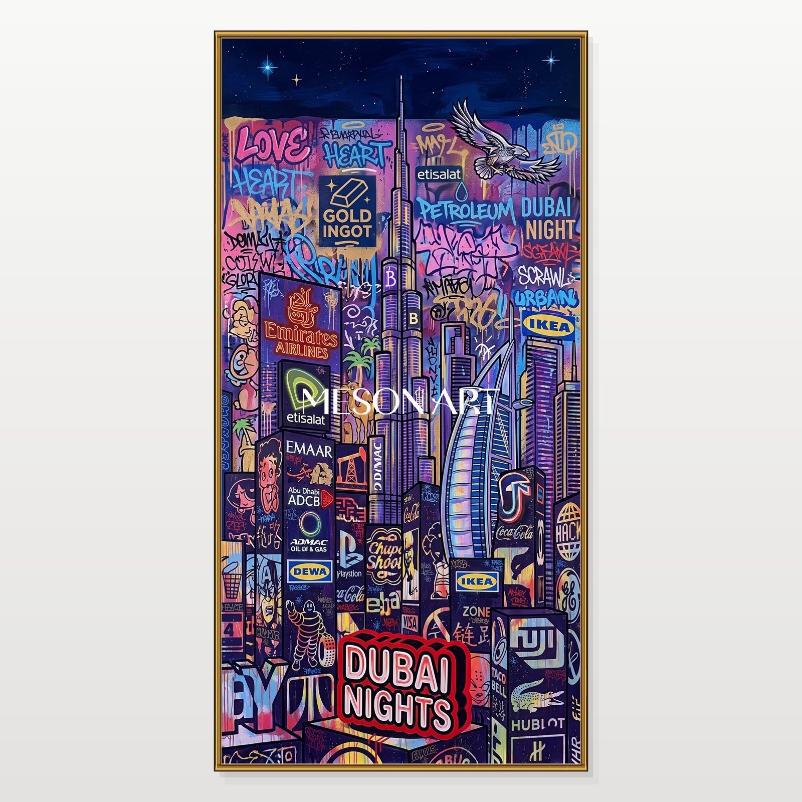 Blue And Purple Graffiti Painting Banksy Style Art Panoramic Wall Decor For Living Room By Mesonart