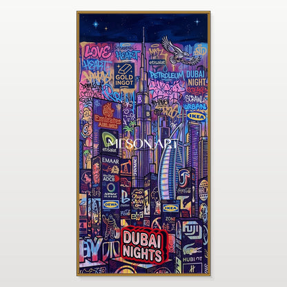Blue And Purple Graffiti Painting Banksy Style Art Panoramic Wall Decor For Living Room By Mesonart