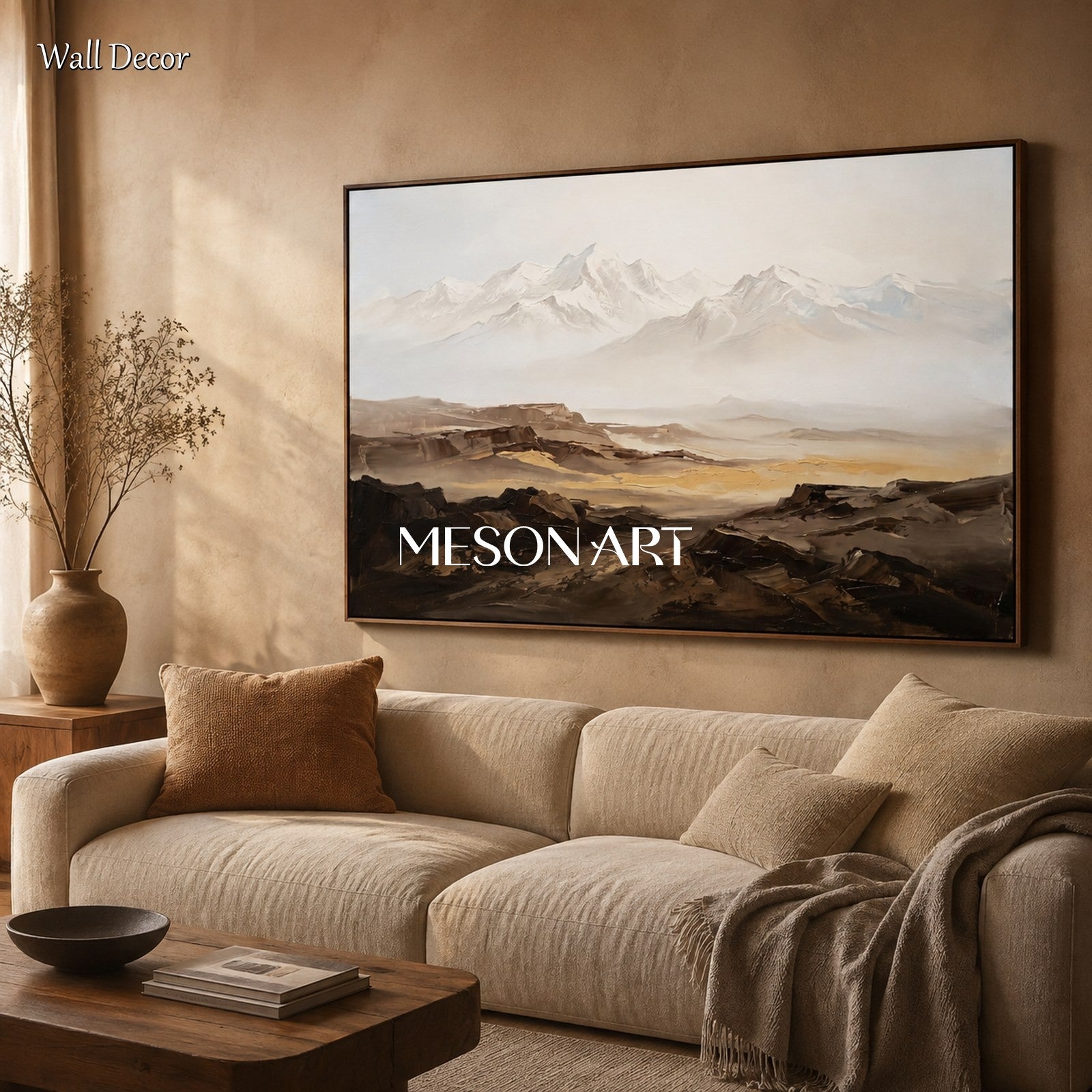 Beige And Brown Abstract Painting Rectangular Wall Art For Living Room Original Artist By Mesonart