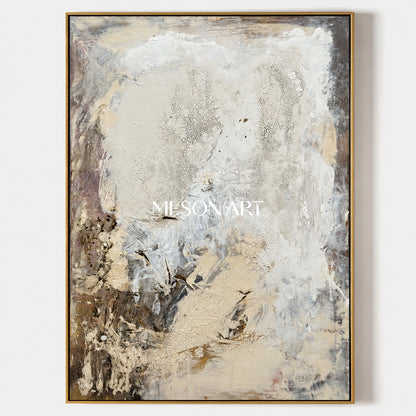 Neutral Black And White Abstract Painting Modern Textured Canvas Wall Art For Living Room By Mesonart