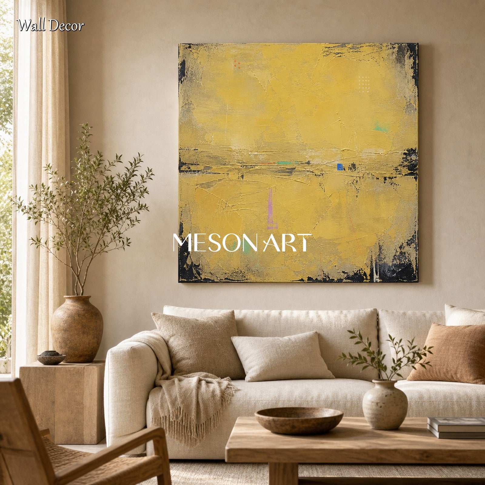 Yellow Abstract Canvas Wall Art For Living Room Entryway Minimalist Landscape Painting