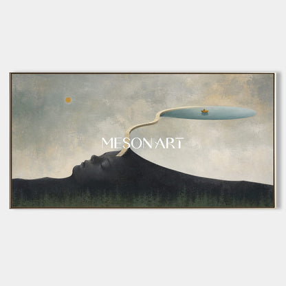 Surrealist Art Painting With Golden Accents For Modern Living Room And Executive Office Decor