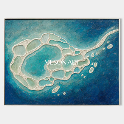 Turquoise Lagoon Abstract Art With Textured Relief For Coastal Living Room Decor