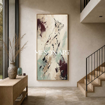 Minimalist Lynx Canvas Art Black And White Abstract Animal Painting For Modern Home Decor