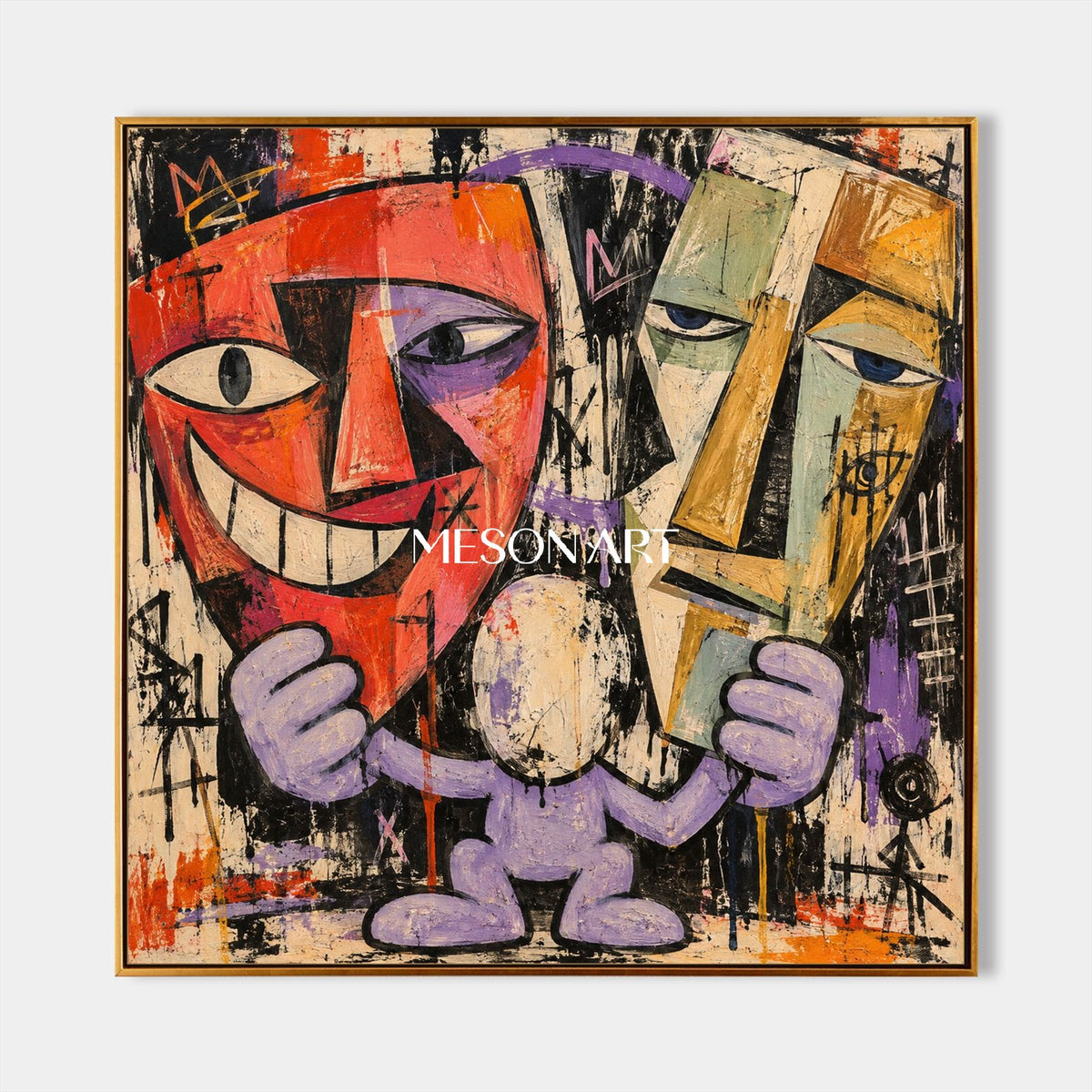 Red And Purple Abstract Pop Art Square Painting Original Artist Hand Painted Wall Decor For Living Room By Mesonart