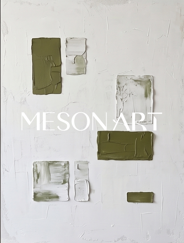 Green And White Minimalist Abstract Art Triptych For Modern Living Room Decor