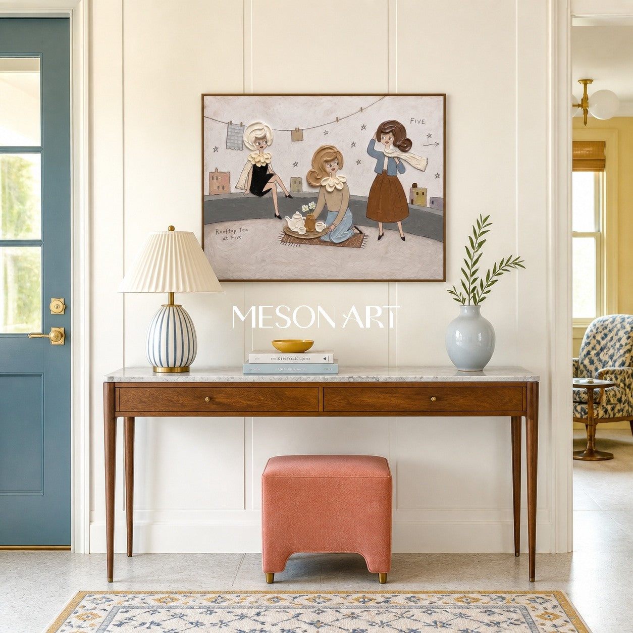 Textured Pop Art Painting With Retro Fashion Girls For Modern Living Room Decor