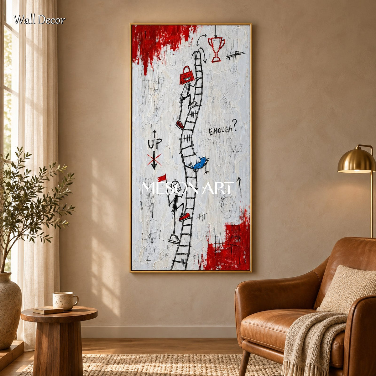 Red And White Abstract Painting Panoramic Neo Expressionist Art Original Hand Painted Canvas By Mesonart