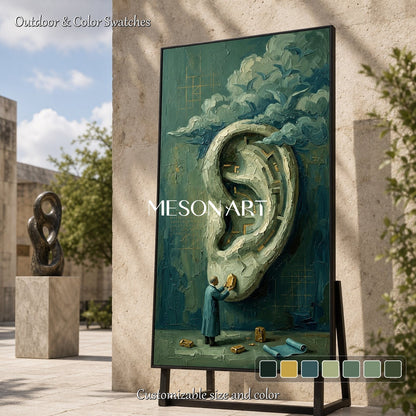 Surrealist Ear Painting With Textured Relief For Sophisticated Home Office Decor
