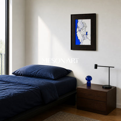 Modern Abstract Blue And Black Line Art Painting For Contemporary Home Decor