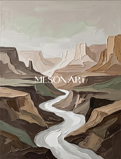 Green And Brown Modern Landscape Painting Rectangular Wall Art Contemporary Luxury Artwork By Mesonart