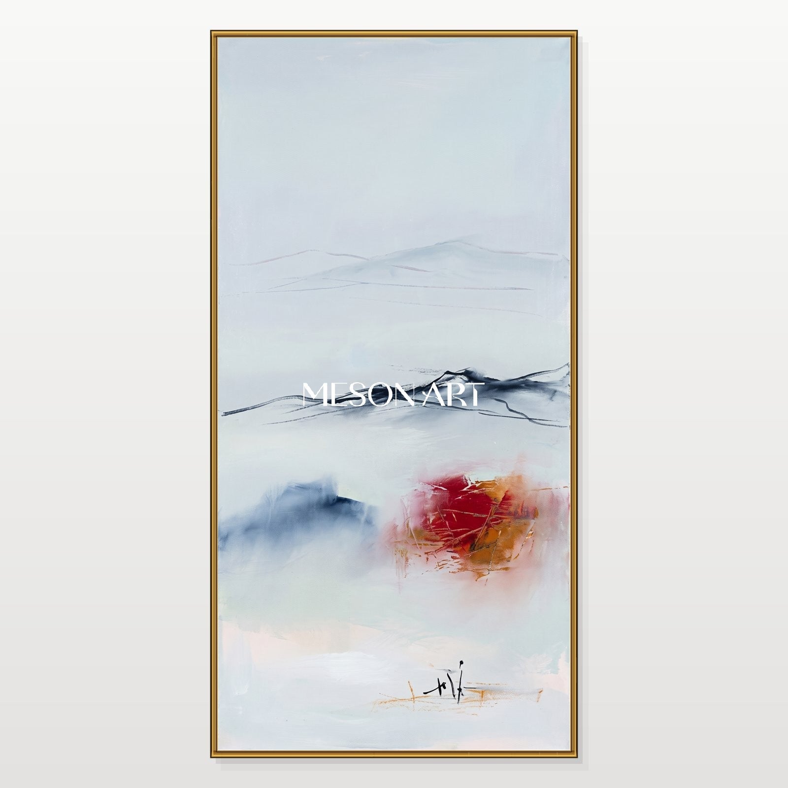White And Blue Abstract Landscape Painting Panoramic Wall Art For Living Room Original Artist By Mesonart