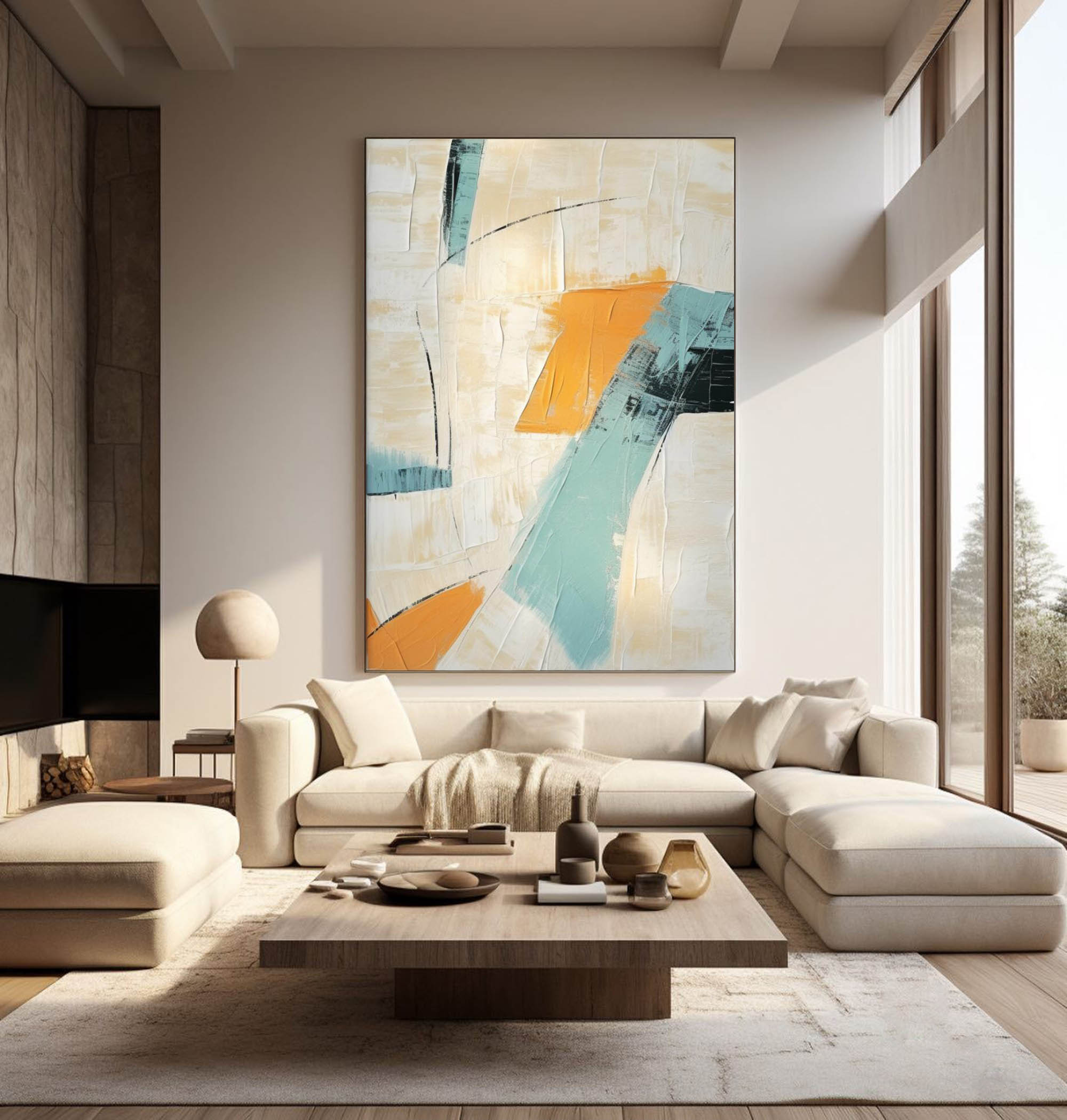 Beige and Blue Minimalist Canvas Wall Art Beige and Blue Texture Painting Blue Living Room Minimalist Wall Decor