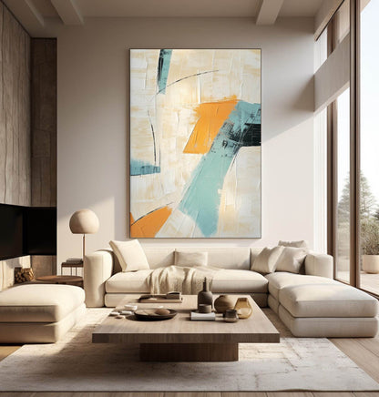 Beige and Blue Minimalist Canvas Wall Art Beige and Blue Texture Painting Blue Living Room Minimalist Wall Decor