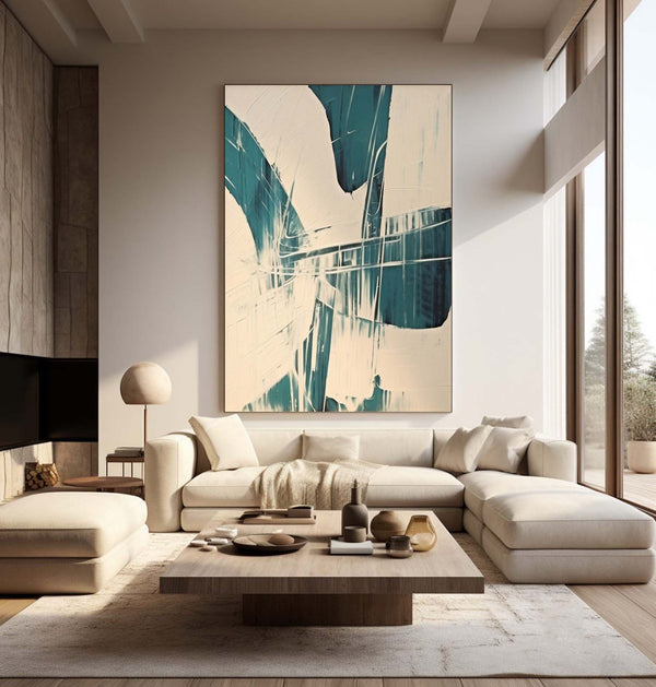 Beige and Blue Texture Wall Painting Minimalist Canvas Abstract Art Living Room Minimalist Wall Decor