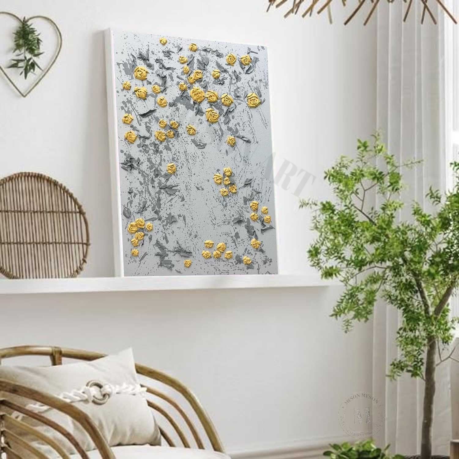 Yellow Plum Blossom Texture Painting Yellow Flower Art on Canvas Yellow Plum Blossom Wall Art Decor