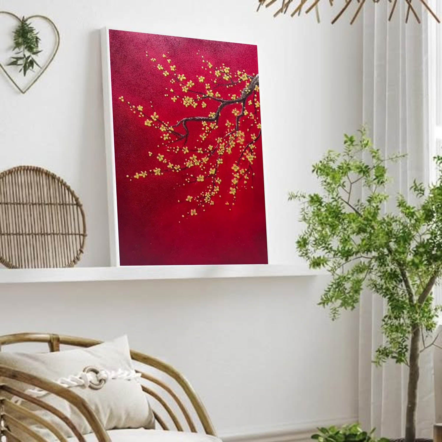 Yellow Flower Texture Painting Yellow Plum Blossom Canvas Wall Art Decoration For Sale