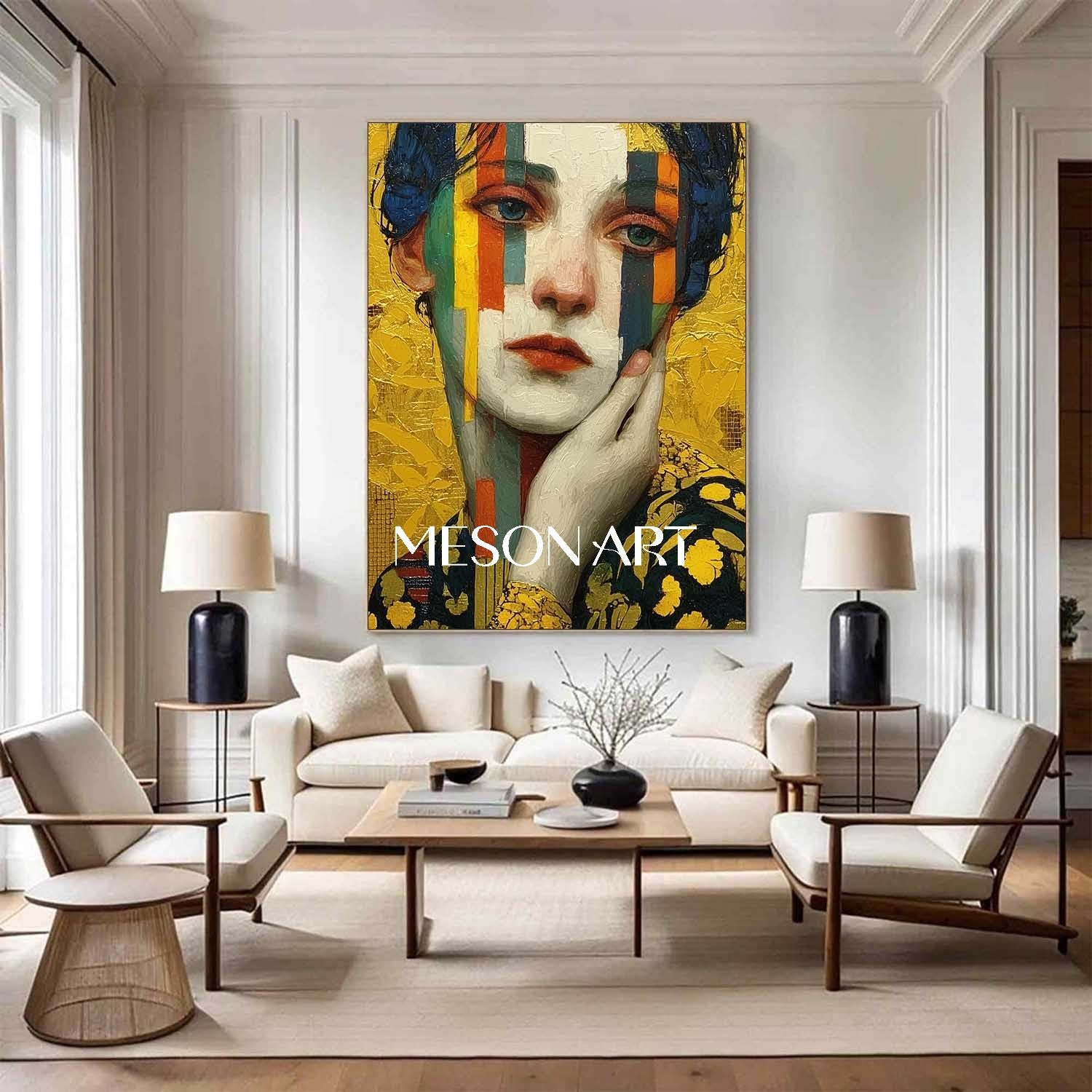 Gold Neo-Deco Klimt Inspired Abstract Painting Entryway Wall Art Decor