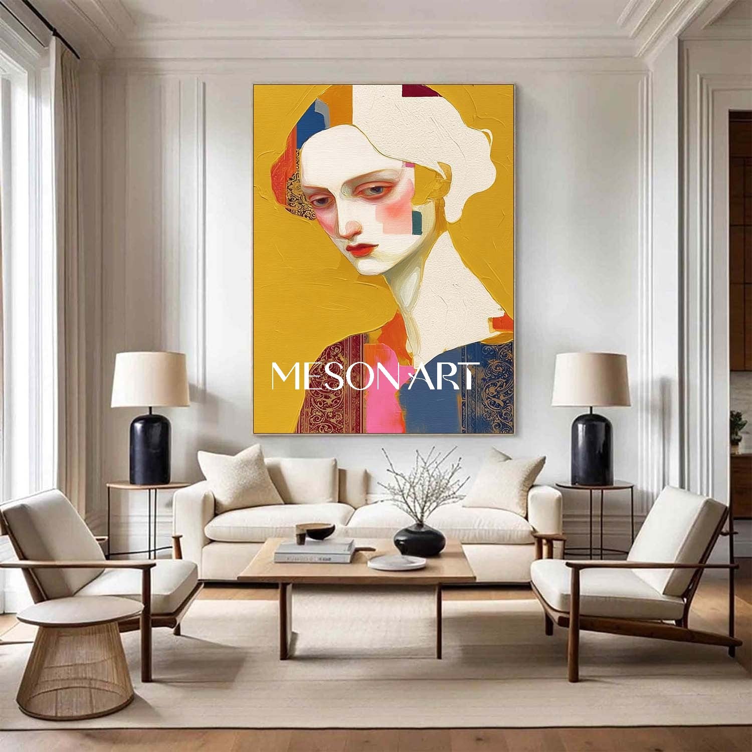 Yellow Contemporary Handmade Painting Framed Dining Room Wall Art