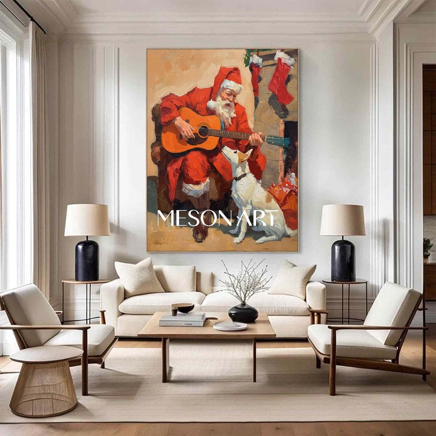 Christmas Gift Santa Claus Painting  Large Framed Canvas Family Room