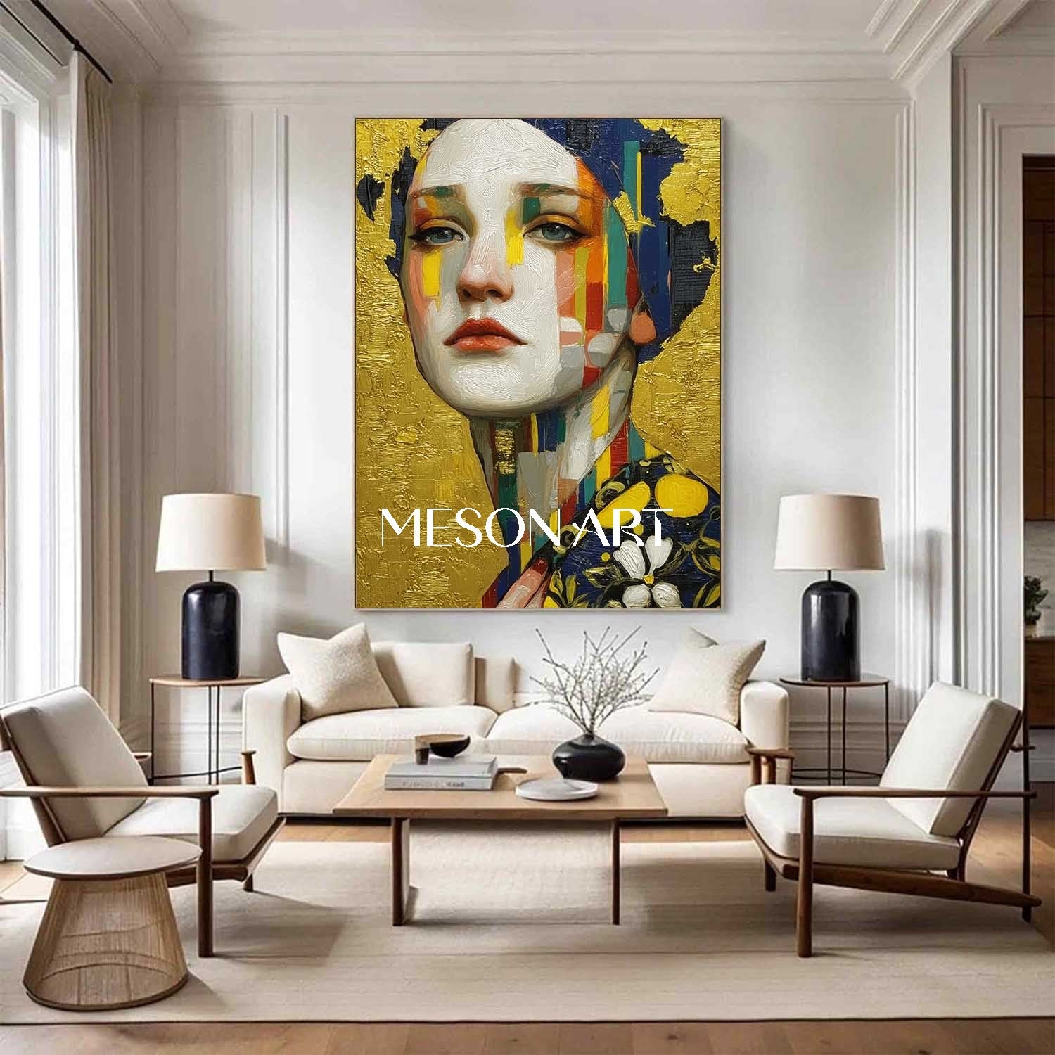 Gold Klimt Style Hand-Painted Canvas Framed Wall Art Oversized