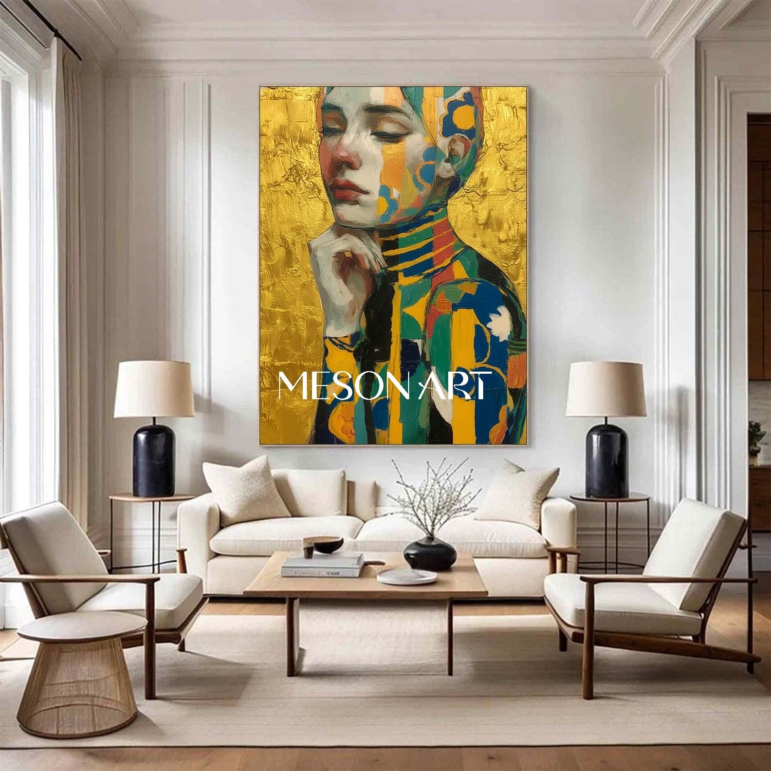 Luxury Gold Klimt Abstract Art Portrait Vertical Custom Oil Artwork