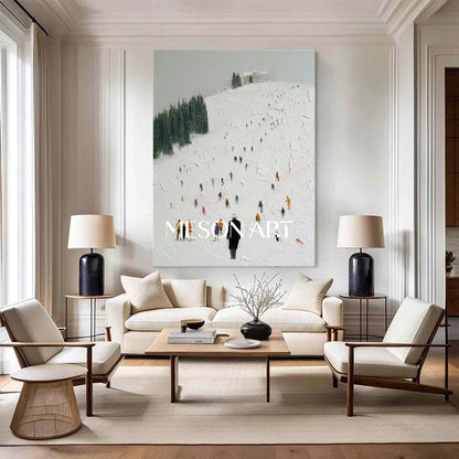 Impasto Ski Scene Wall Art Minimalist Abstract Home or Office Canvas