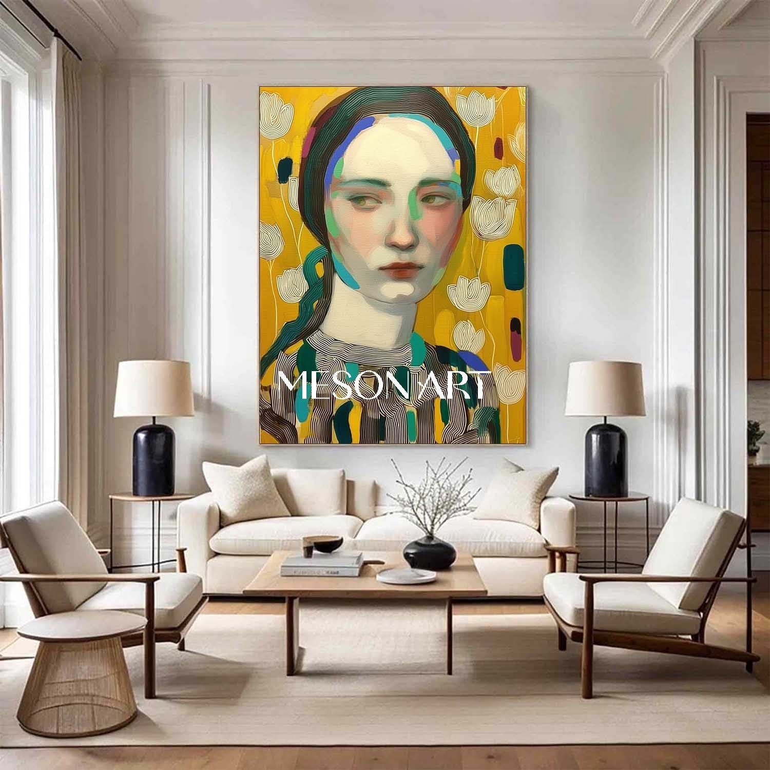 Yellow Modern Portrait Framed Canvas Oversized Living Room On Sale
