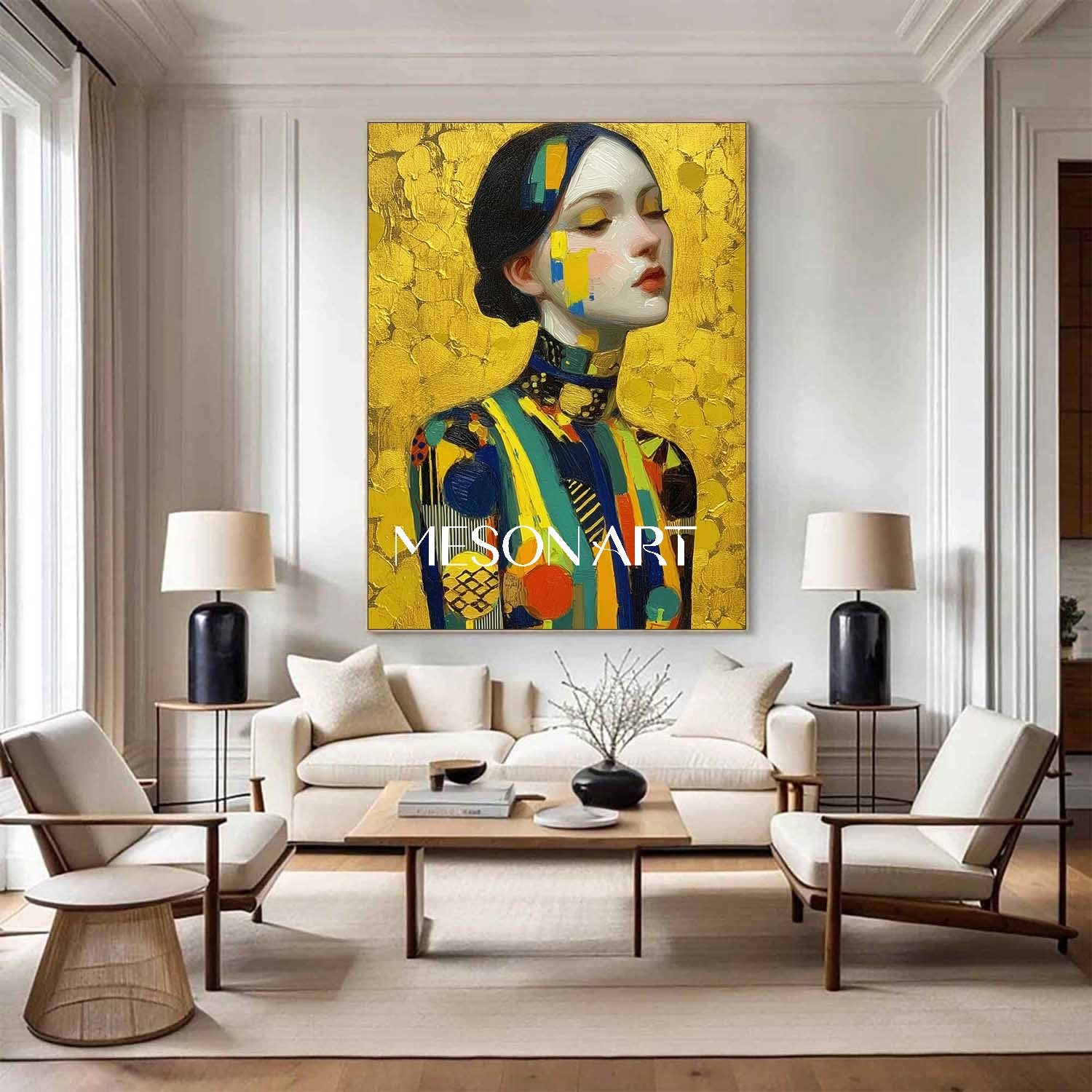 黄色の現代的な手作りの絵画額縁ダイニングルームの壁アート – MesonArt