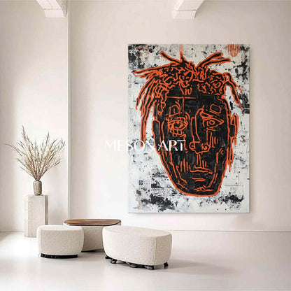 Vibrant Orange Neo-Street Abstract Portrait Acrylic Canvas Wall Art