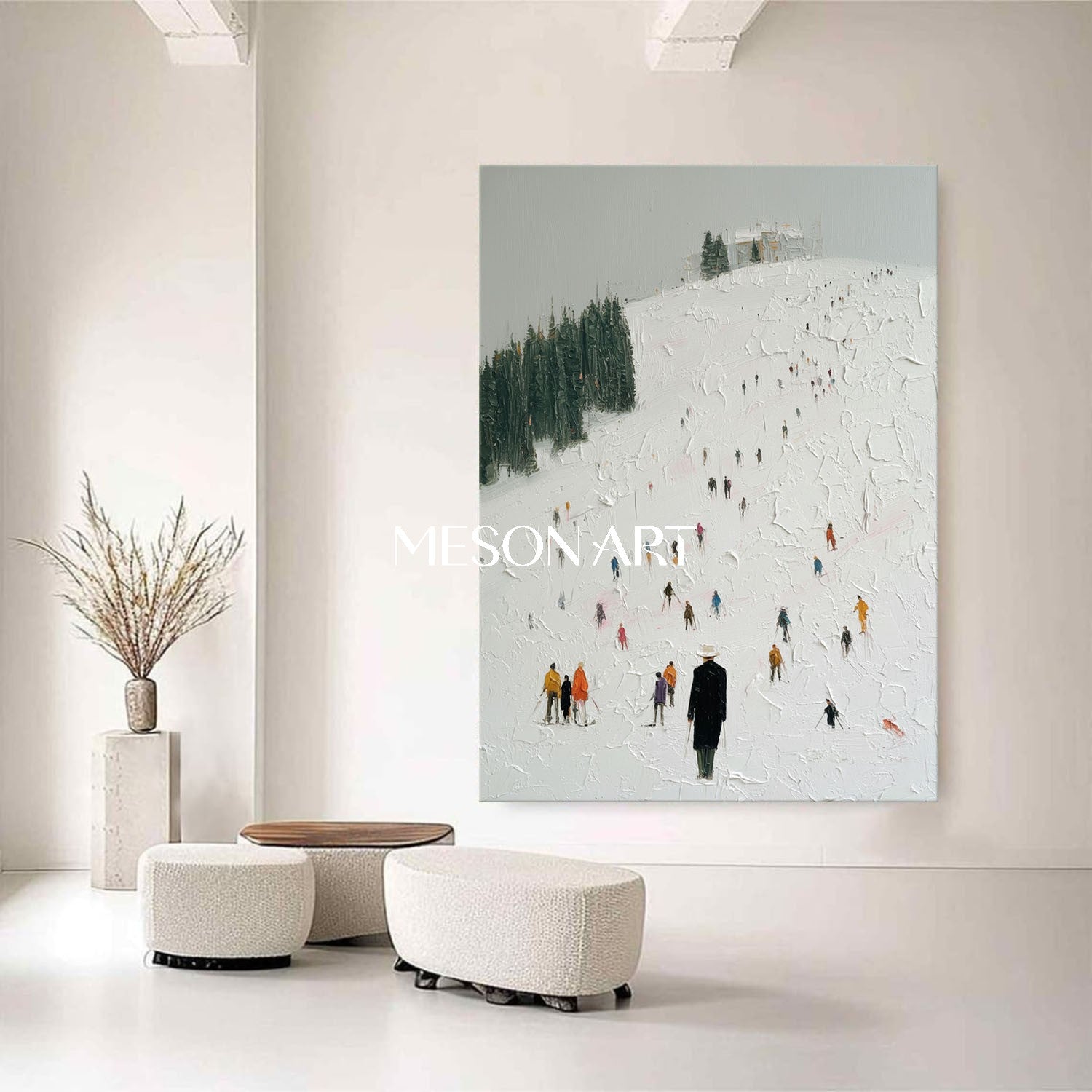 Impasto Ski Scene Wall Art Minimalist Abstract Home or Office Canvas