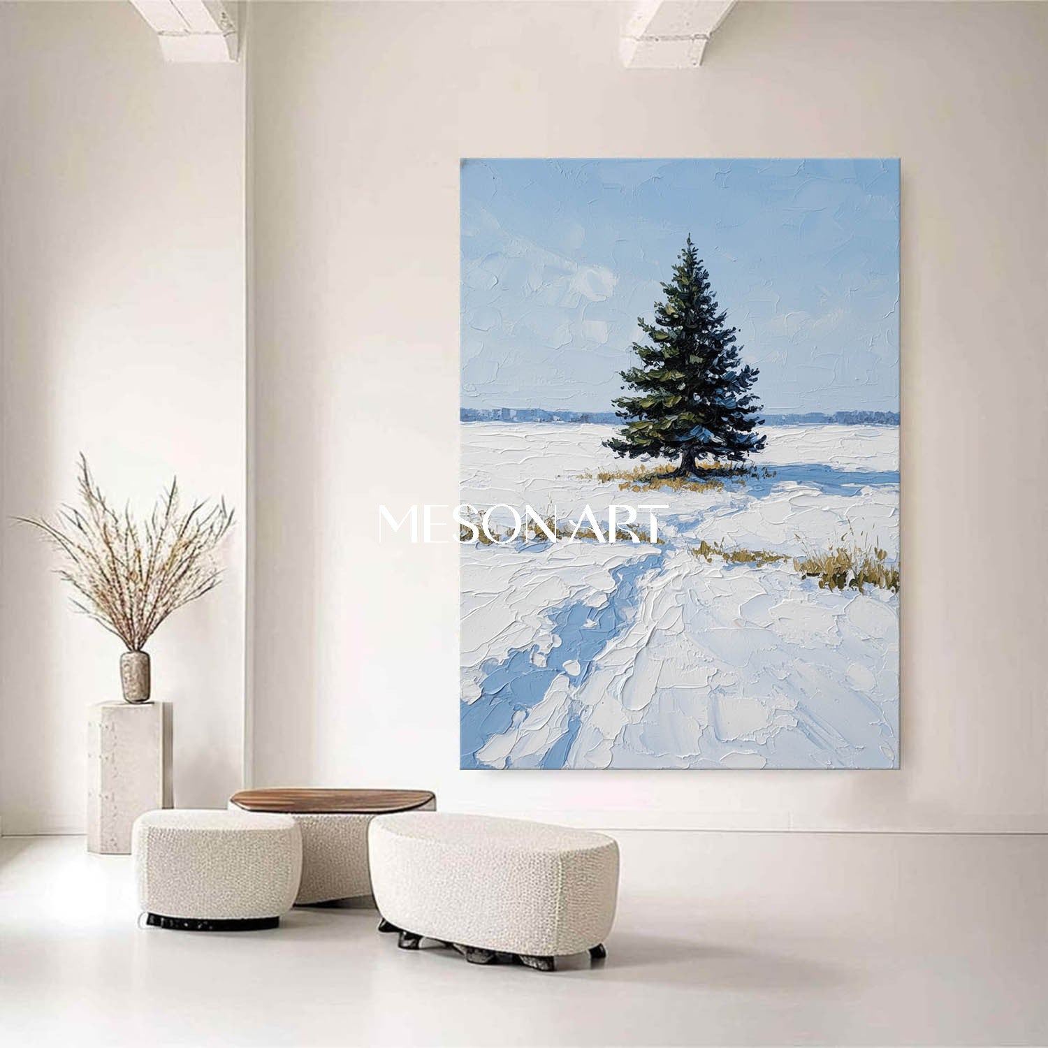 Abstract Lonely Christmas Tree Winter Art Snowscape Ready to Hang
