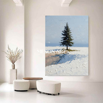 Hokkaido Snowscape Lonely Christmas Tree Winter Art Bedroom Canvas