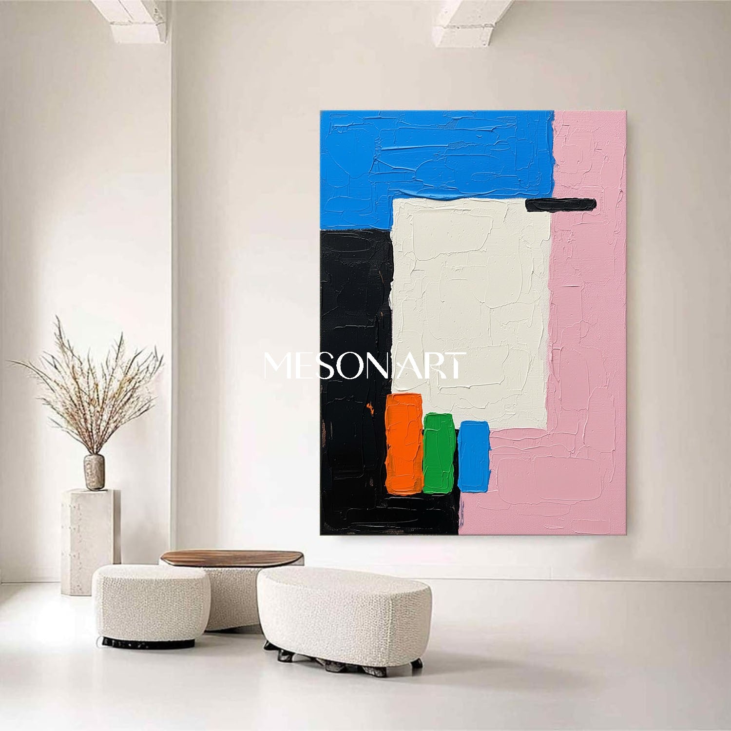 Blue Pink Black Abstract Textured Oil Painting Large for Living Room Buy