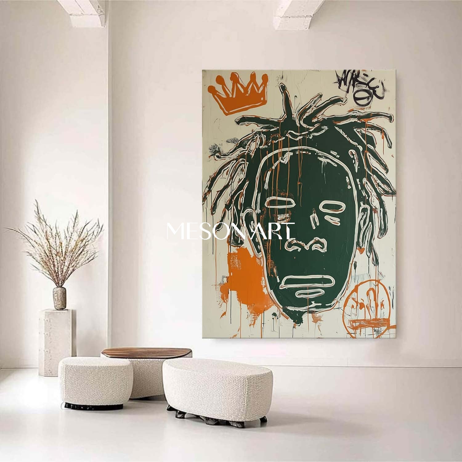 Basquiat Style Abstract Portrait Street Art Oil Painting Living Room