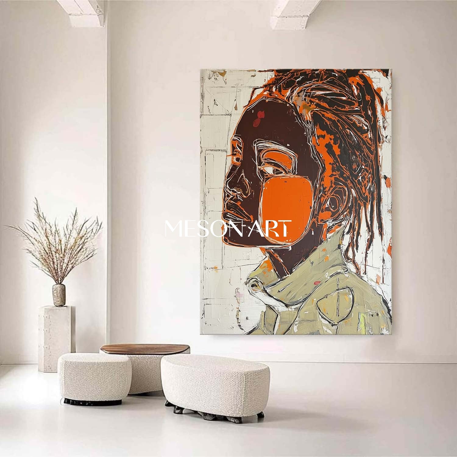 都市抽象的な肖像画バスキアは、廊下のモダンな壁の装飾を触発 – MesonArt