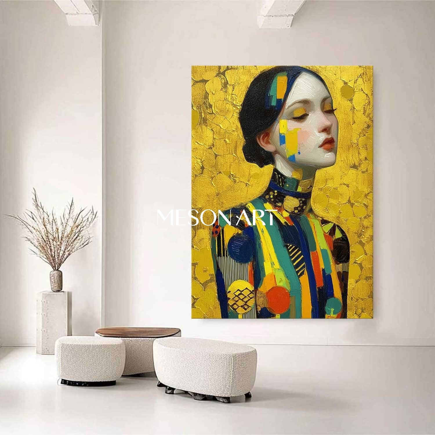 黄色の現代的な手作りの絵画額縁ダイニングルームの壁アート – MesonArt