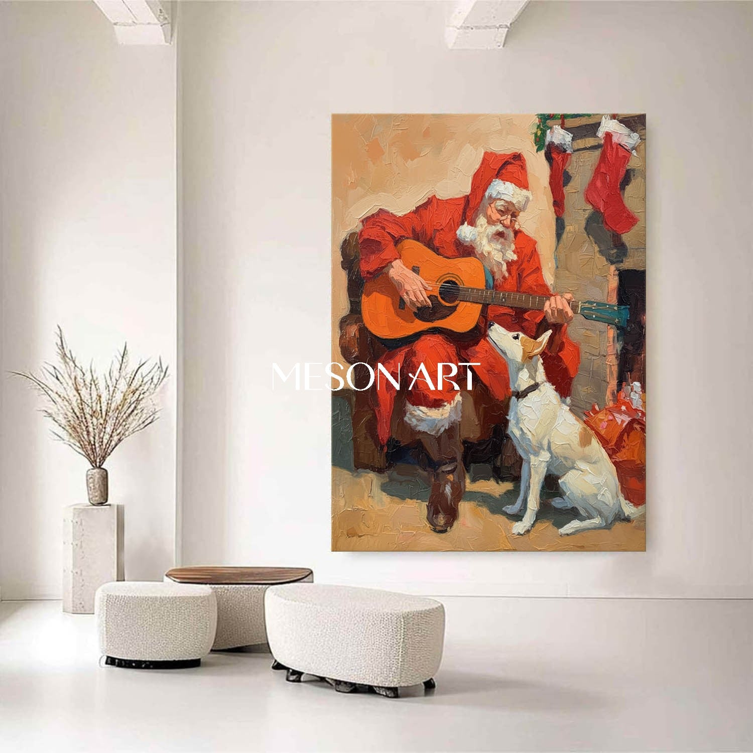 Christmas Gift Santa Claus Painting  Large Framed Canvas Family Room