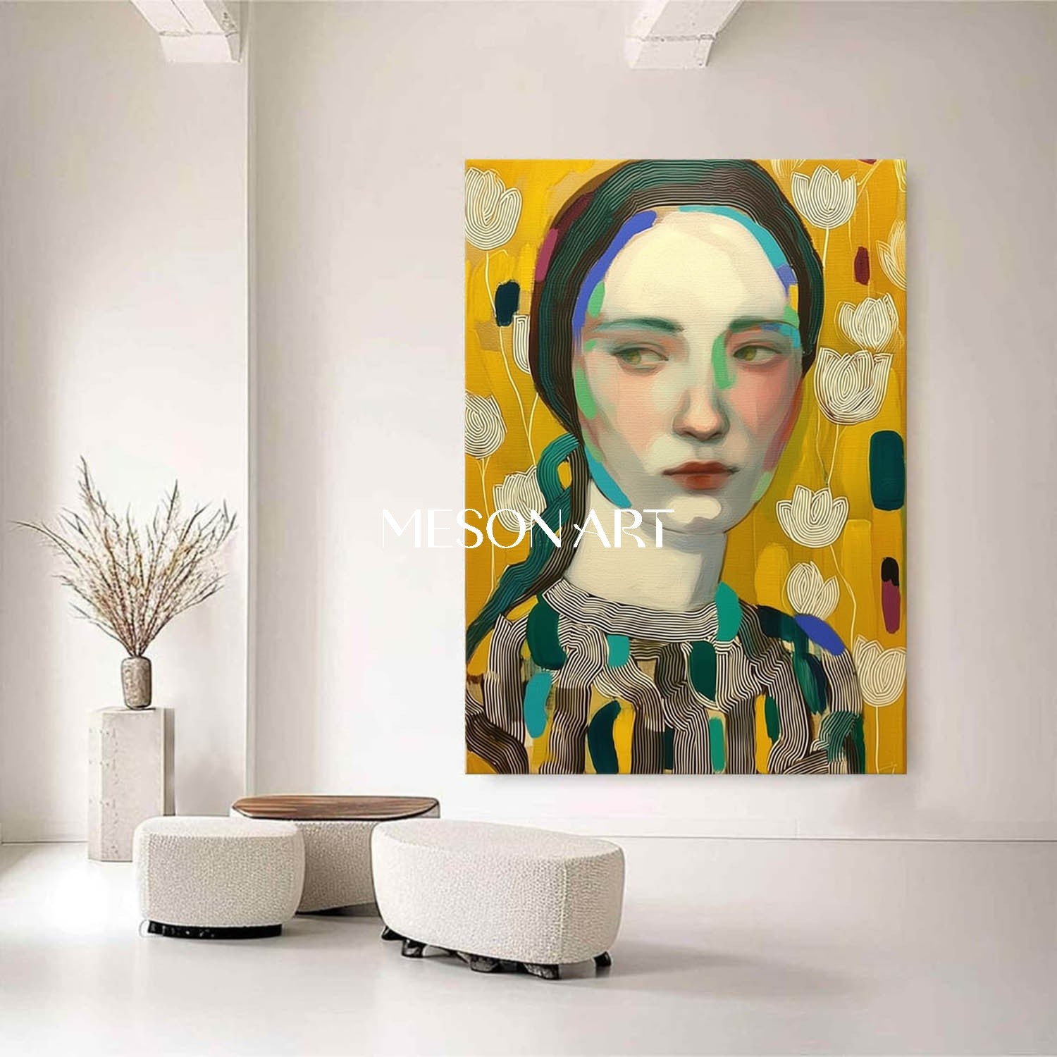Yellow Modern Portrait Framed Canvas Oversized Living Room On Sale