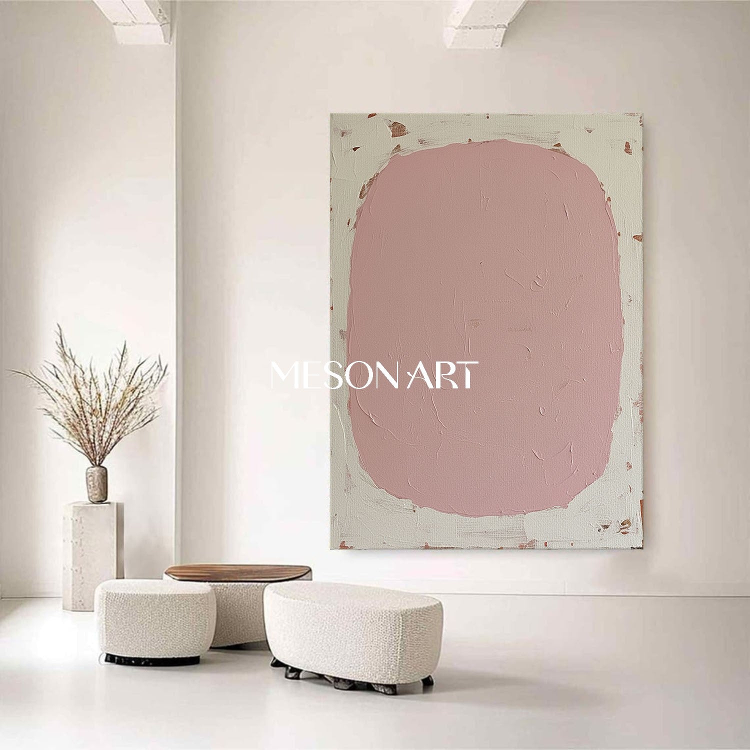 Blush Abstract Geometric Framed Canvas Oversized Bedroom Wall Art Decor