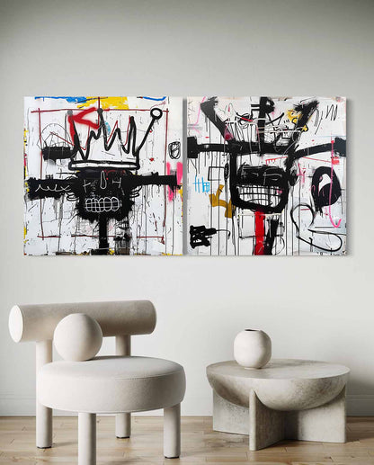 Basquiat Abstract Art 2 Piece Set for Sale Basquiat Crown Abstract Wall Painting
