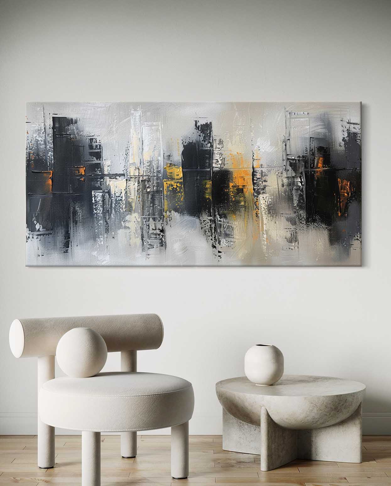 Large Grey and Black Abstract Wall Painting Grey and Black Urban Canvas Wall Art