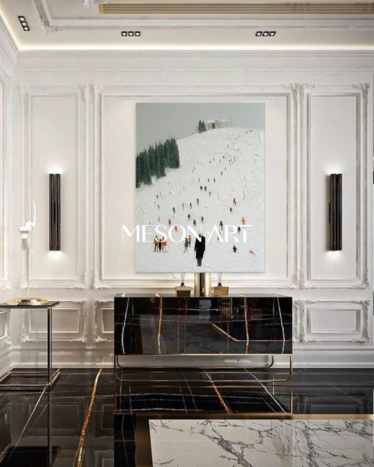 Impasto Ski Scene Wall Art Minimalist Abstract Home or Office Canvas