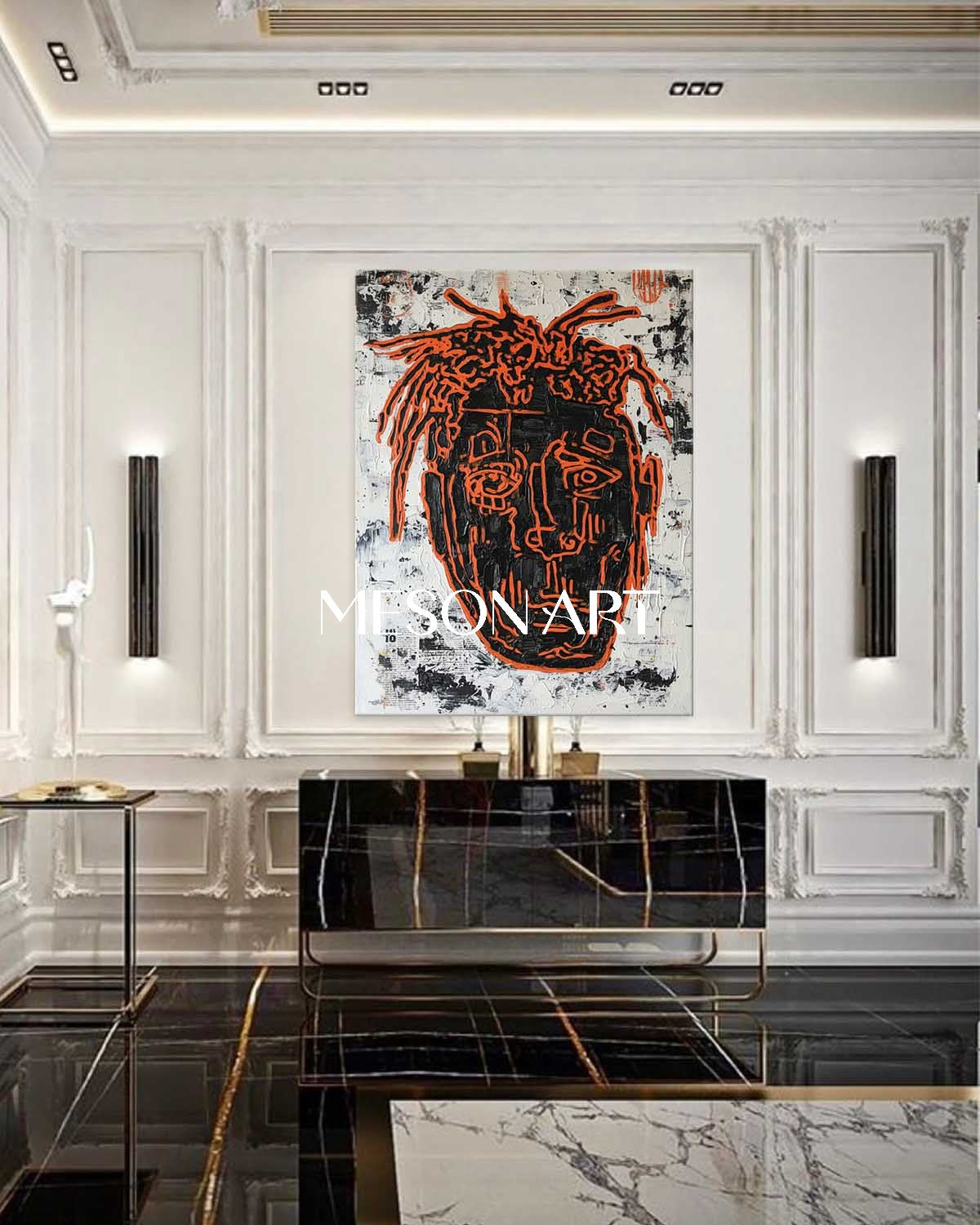 Vibrant Orange Neo-Street Abstract Portrait Acrylic Canvas Wall Art