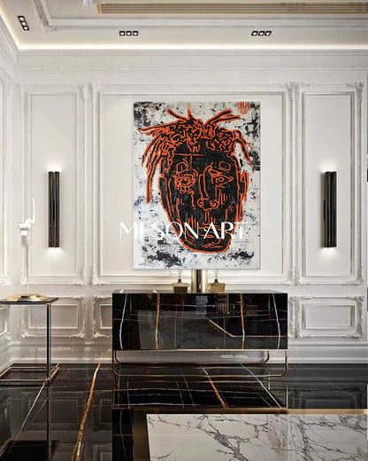 Vibrant Orange Neo-Street Abstract Portrait Acrylic Canvas Wall Art