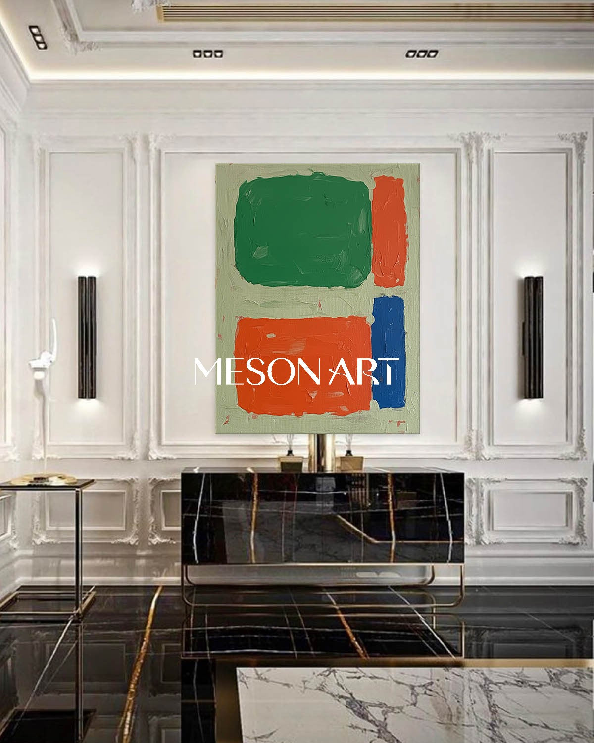 Sage Green abstract Wall Art Vibrant Color Entryway Handmade Canvas