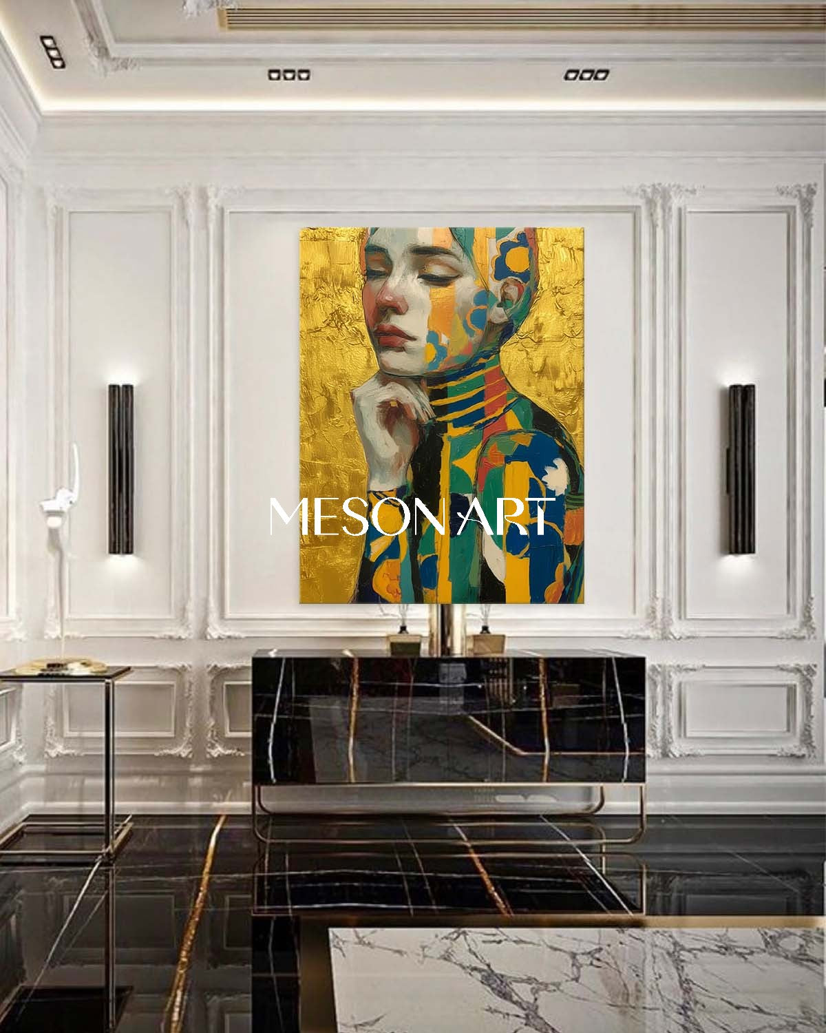 Luxury Gold Klimt Abstract Art Portrait Vertical Custom Oil Artwork
